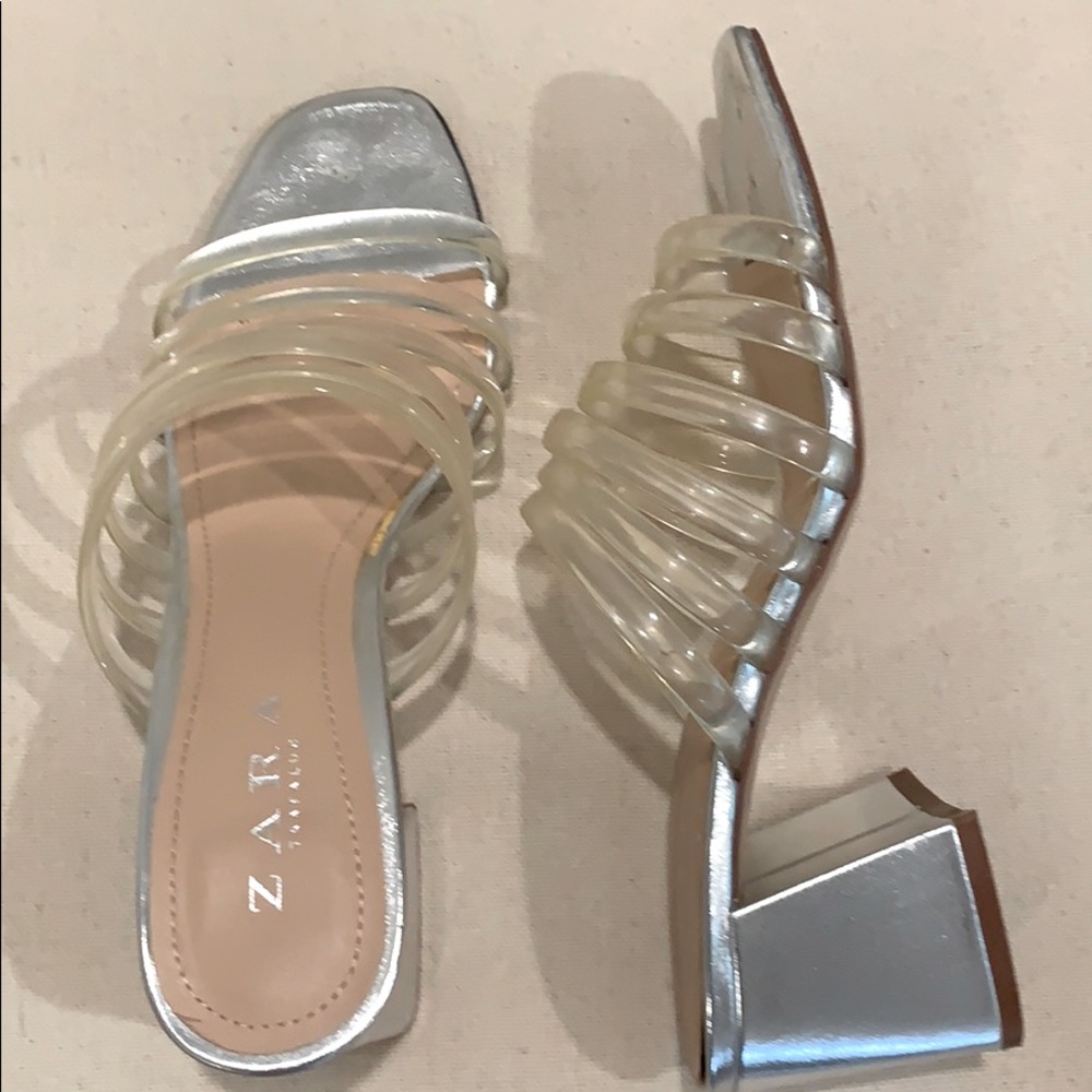 Zara Silver Chunky Heel Dress Sandals
